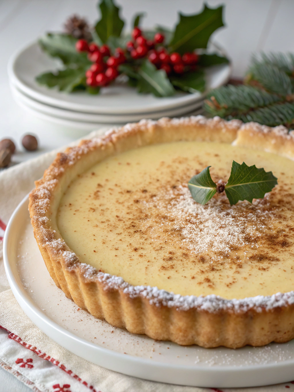 Christmas Eve Cinnamon-Vanilla Creamy Custard Pie