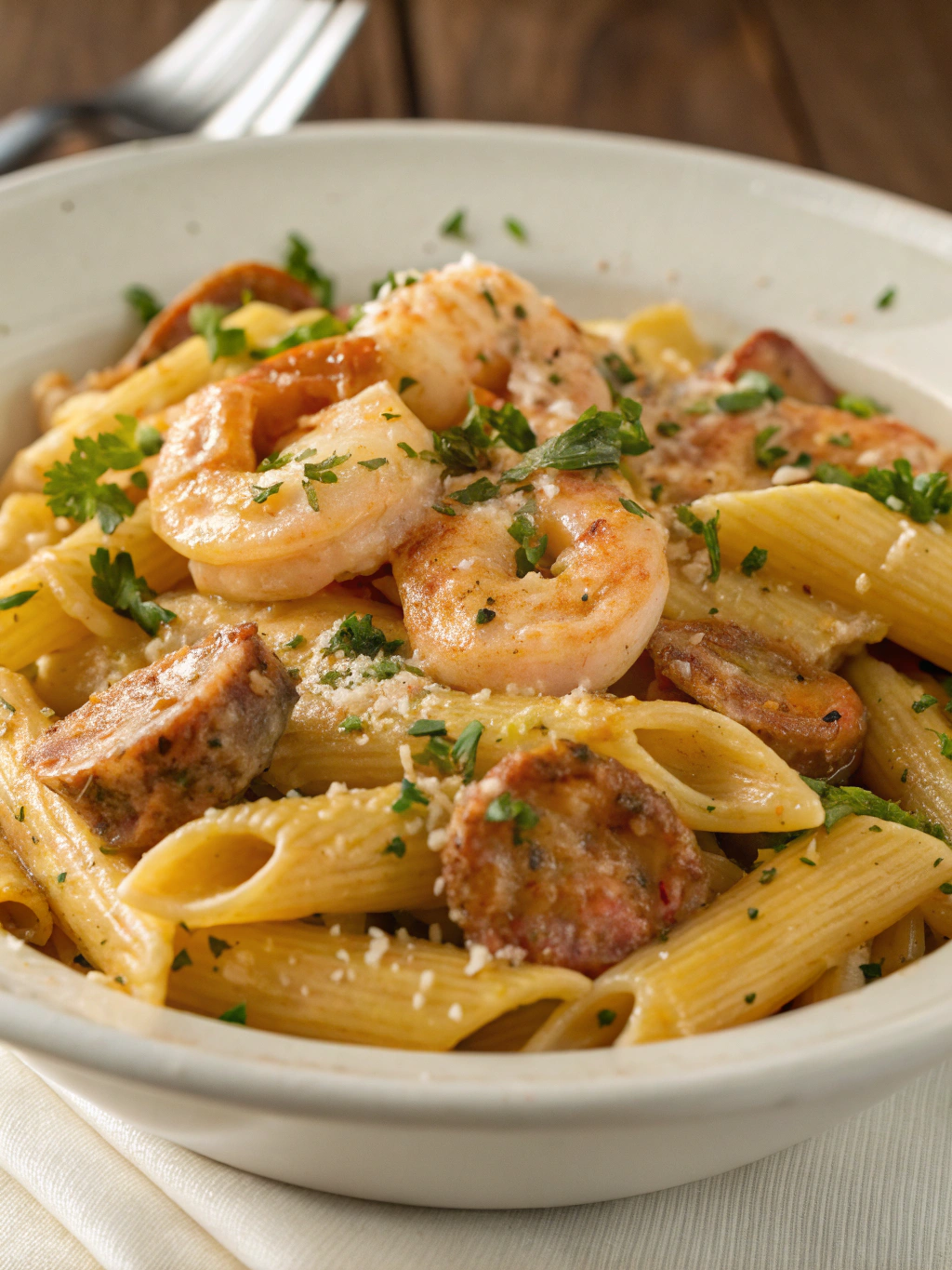 Creamy Penne with Shrimp and Sausage
