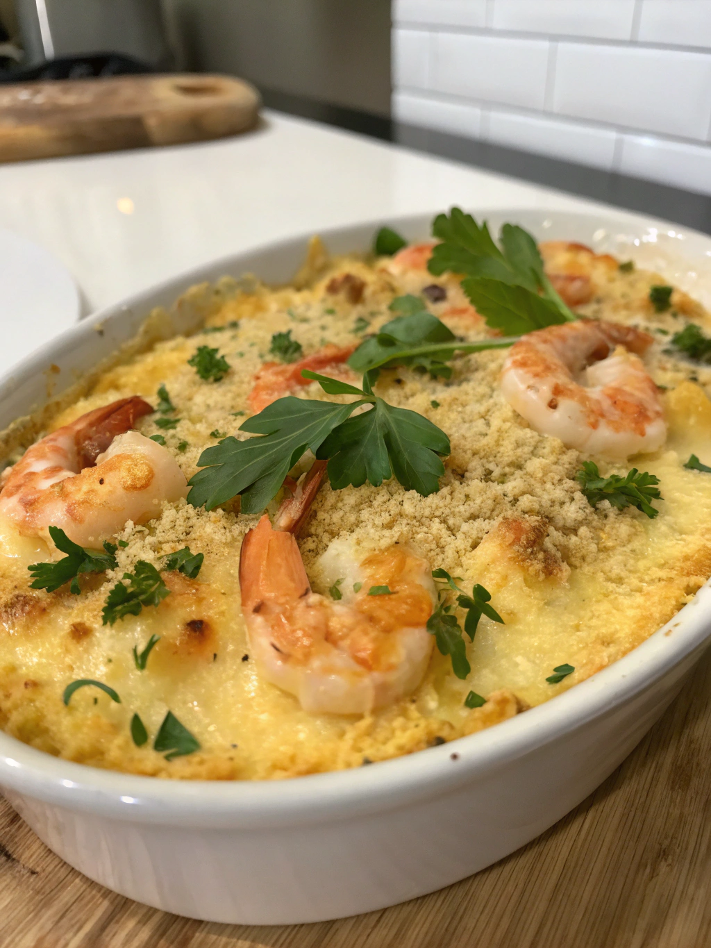 Creamy and Golden Shrimp Gratin