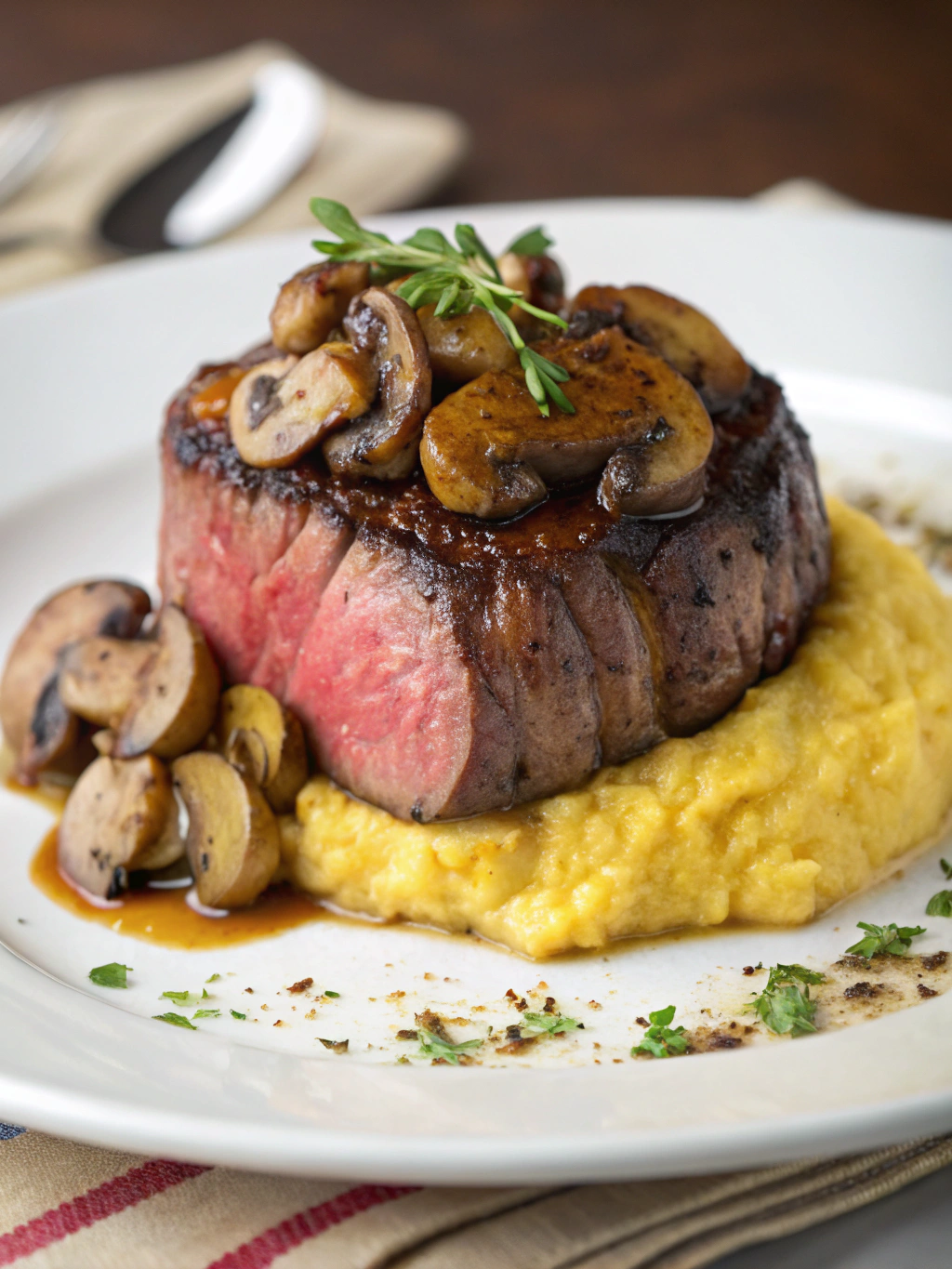 Filet Mignon with Mushrooms and Golden Polenta