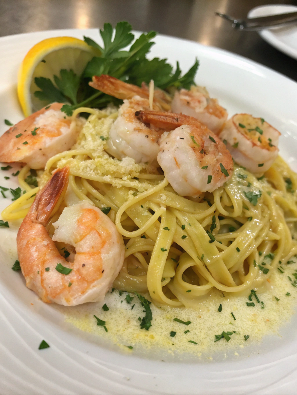 Juicy Shrimp on Lemon-Cream Linguine