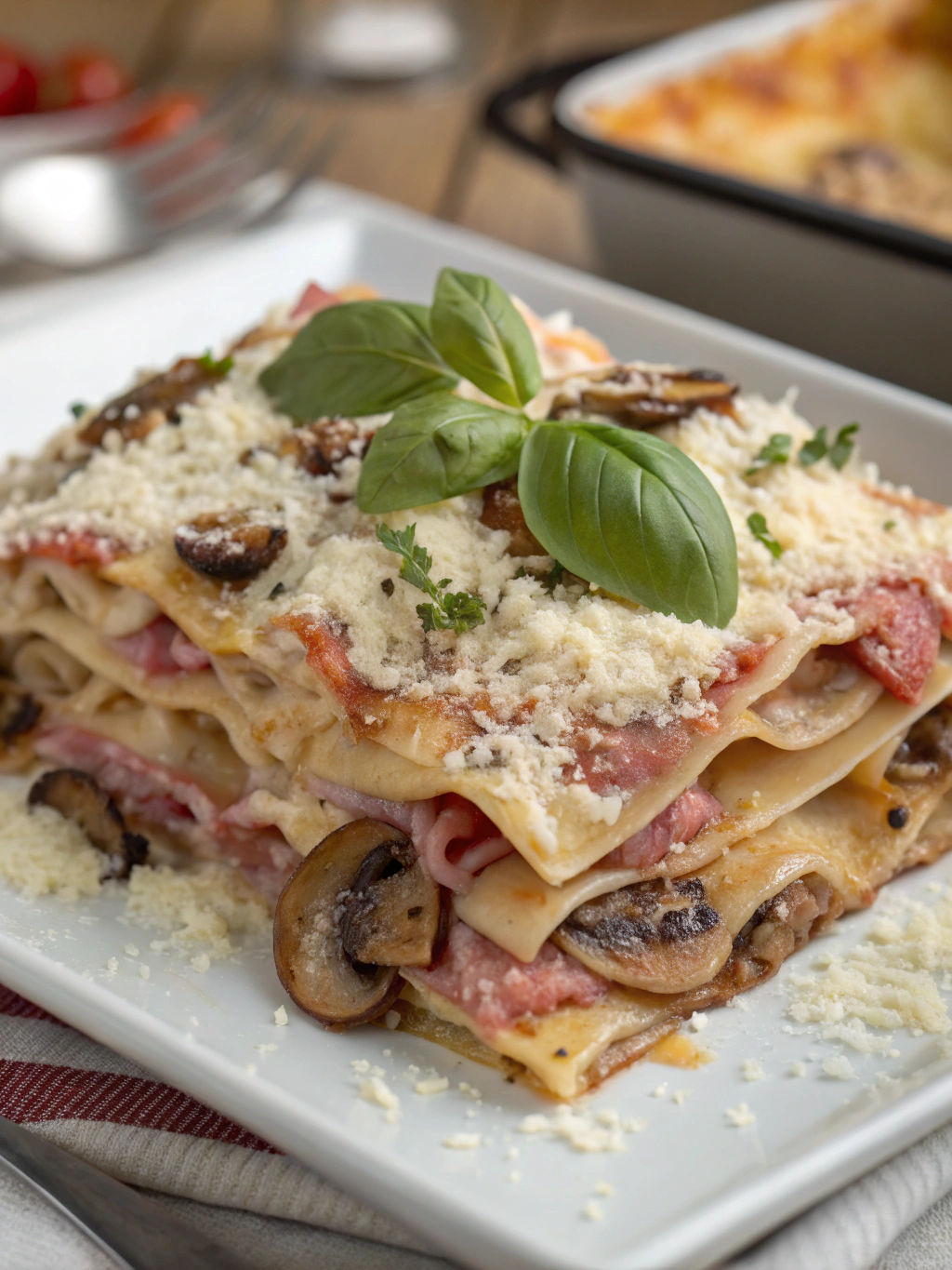 Mushroom, Ham, and Cheese Lasagna