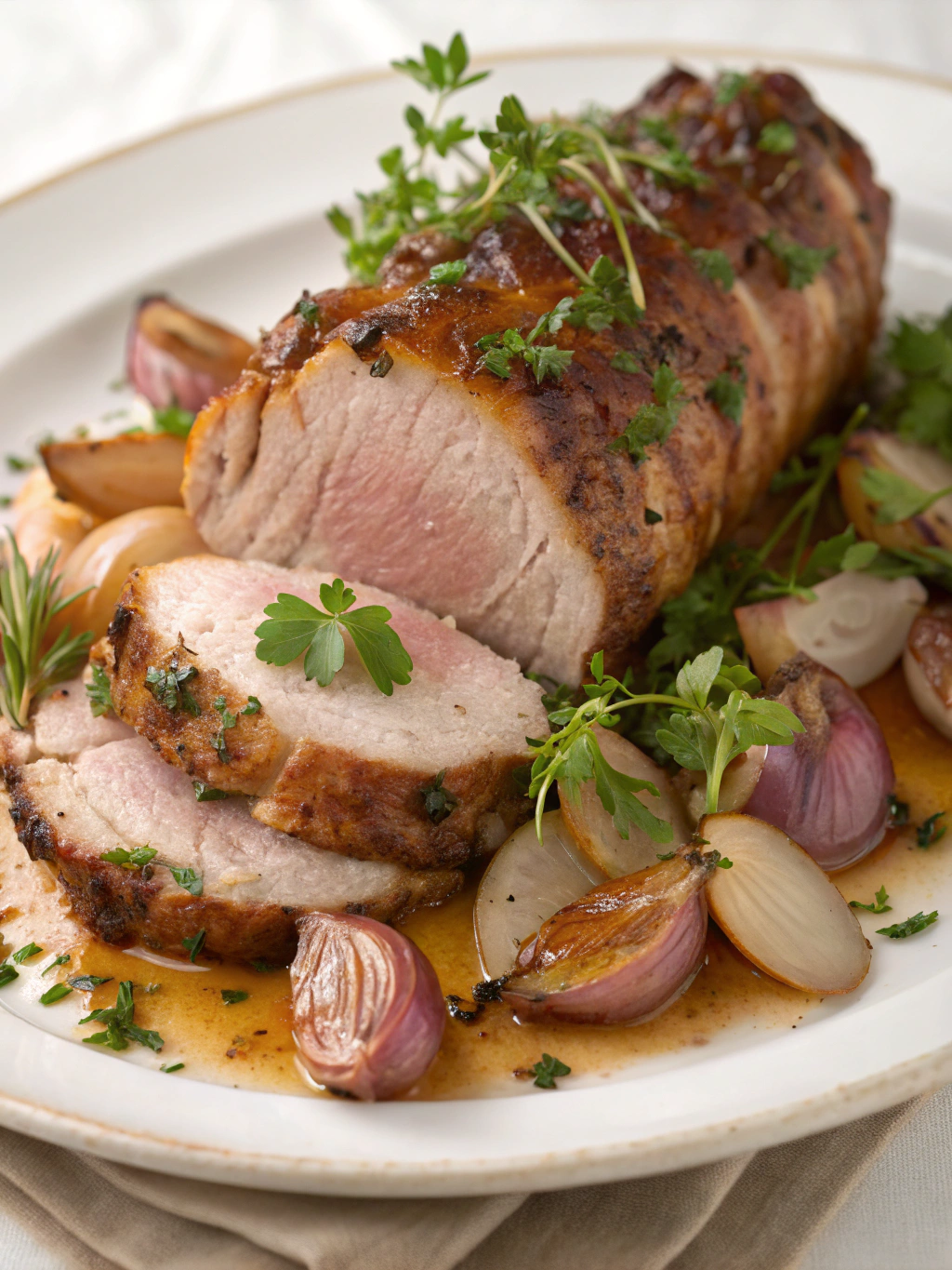 Roasted Pork Tenderloin with Shallots and Green Herbs