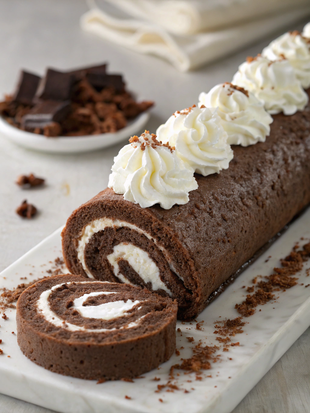 Chocolate Cake Roll with Whipped Cream