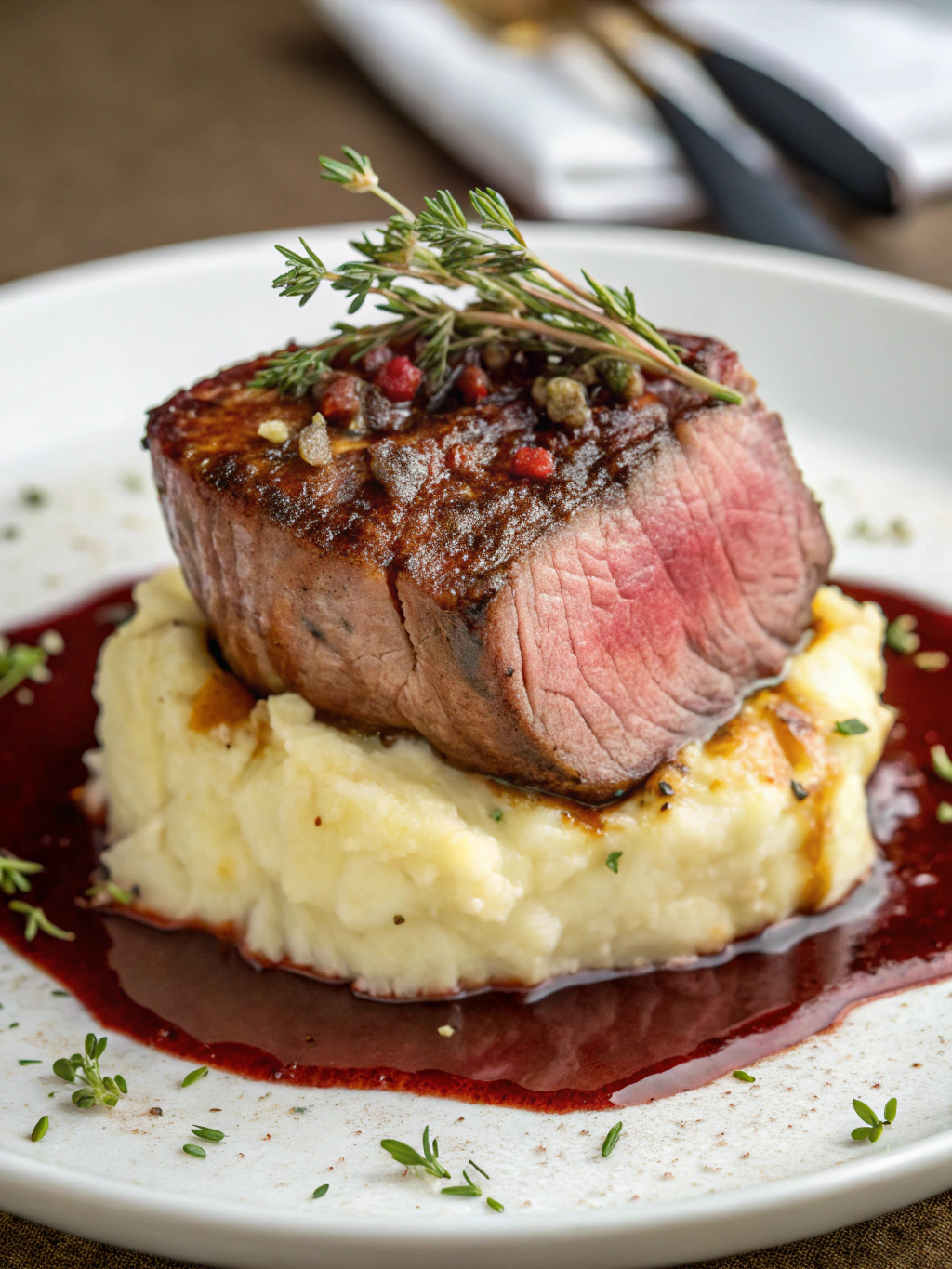 Filet Mignon on Melting Mashed Potatoes