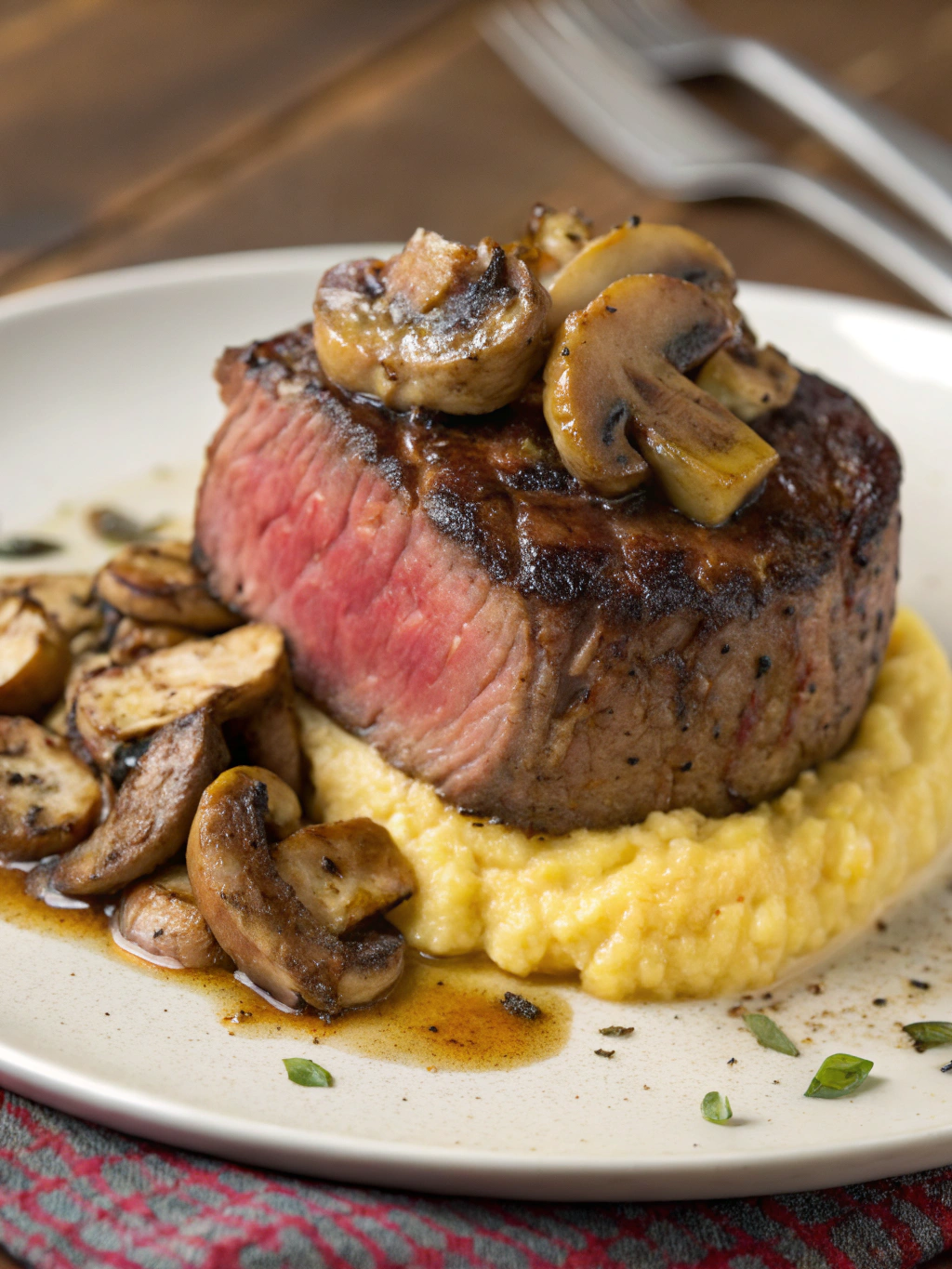 Filet Mignon with Mushrooms and Golden Polenta
