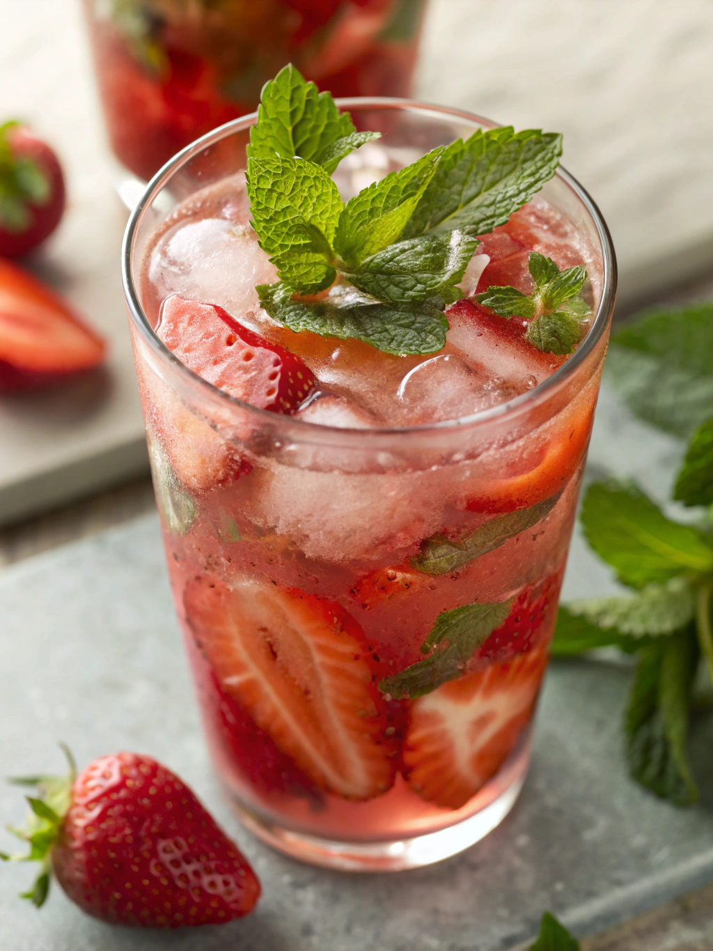 Fresh Strawberry and Mint Drink