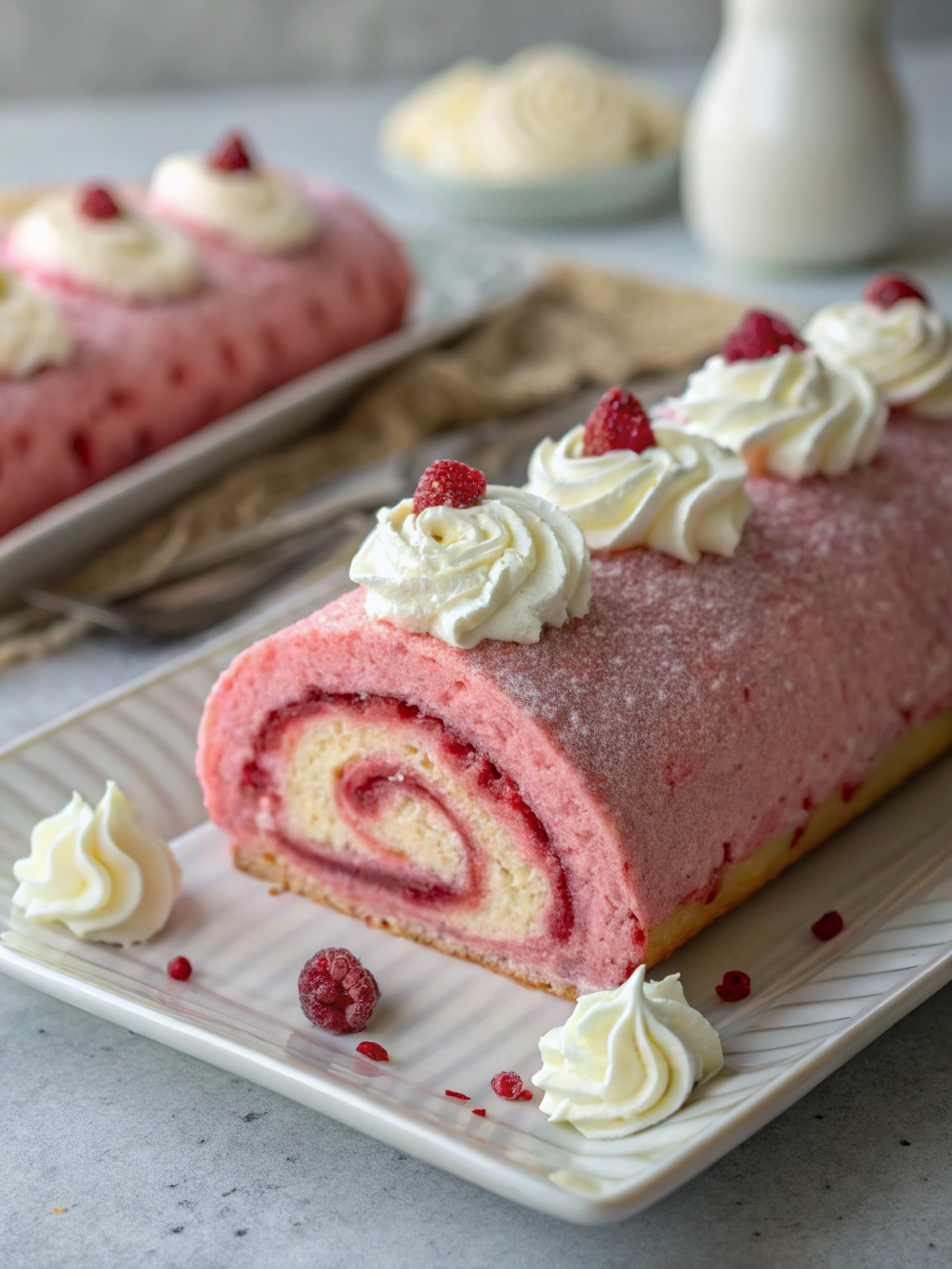 Raspberry Swiss Roll with Chantilly Cream