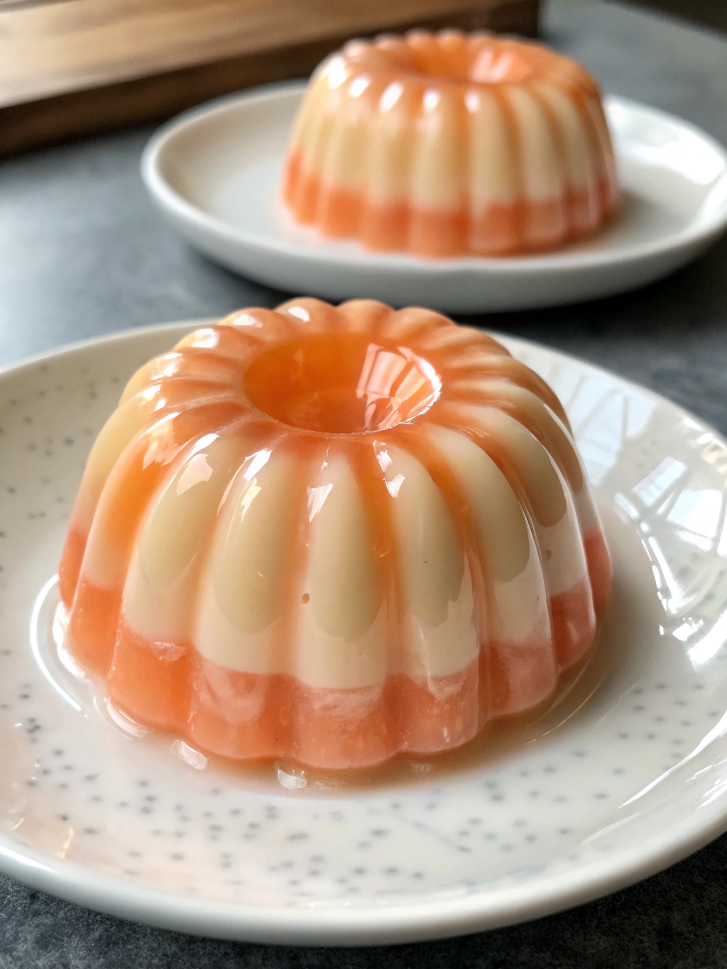 Two-tone peach and cream jelly, a melting delight