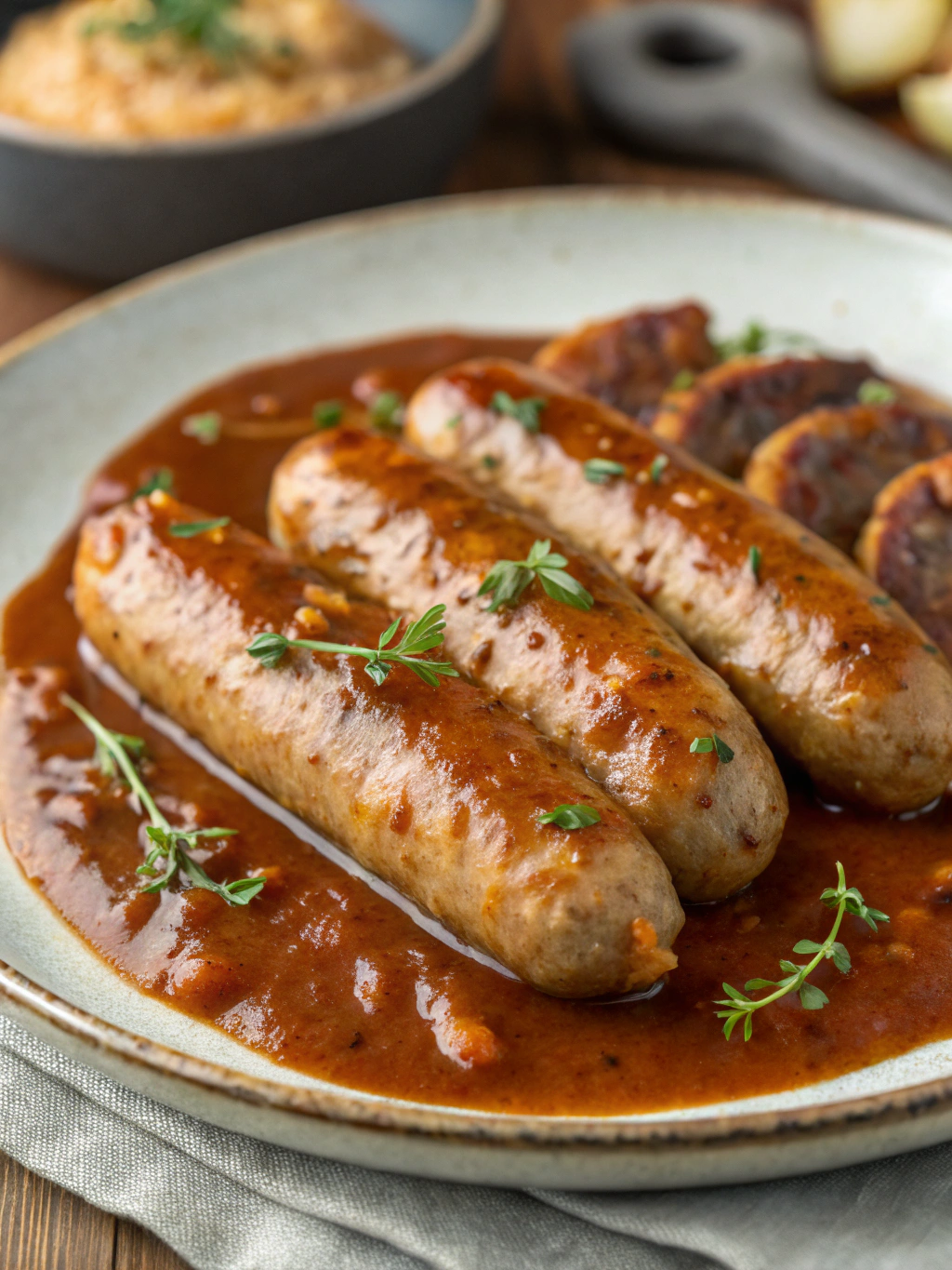 Vegan Sausages in Sauce, Comforting Delight