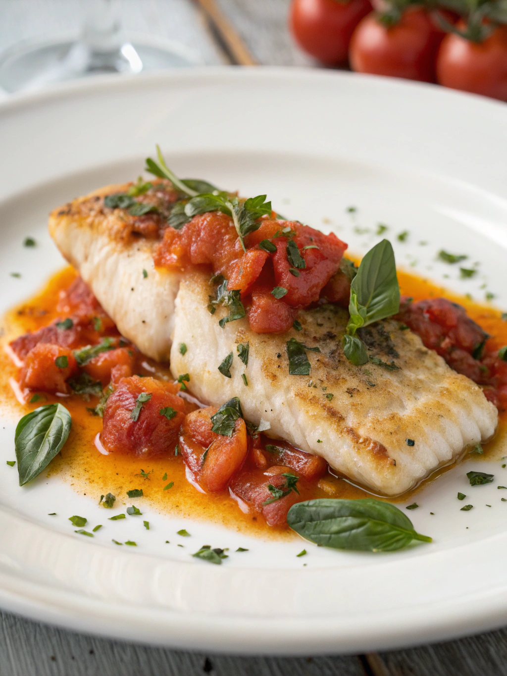 Golden Cod with Rustic Tomato Basil Sauce ingredients