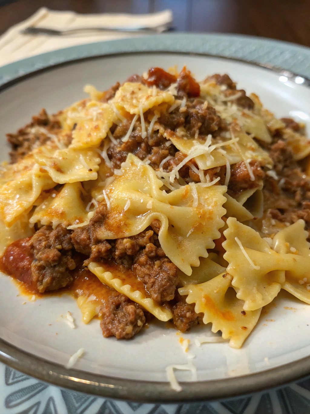 Ground Beef Cheesy Bowtie Pasta