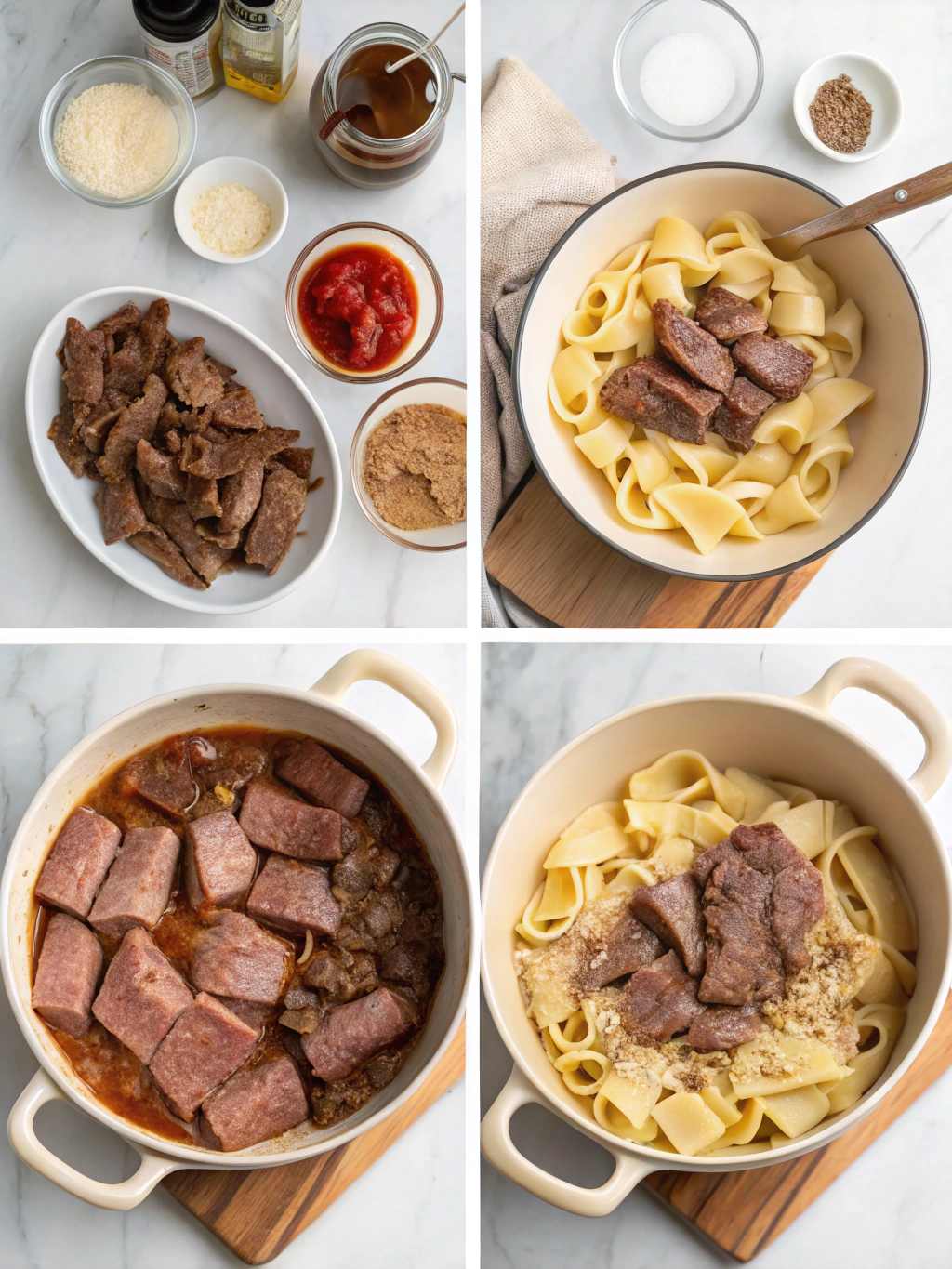 Slow Braised Roast Beef Pasta preparing steps