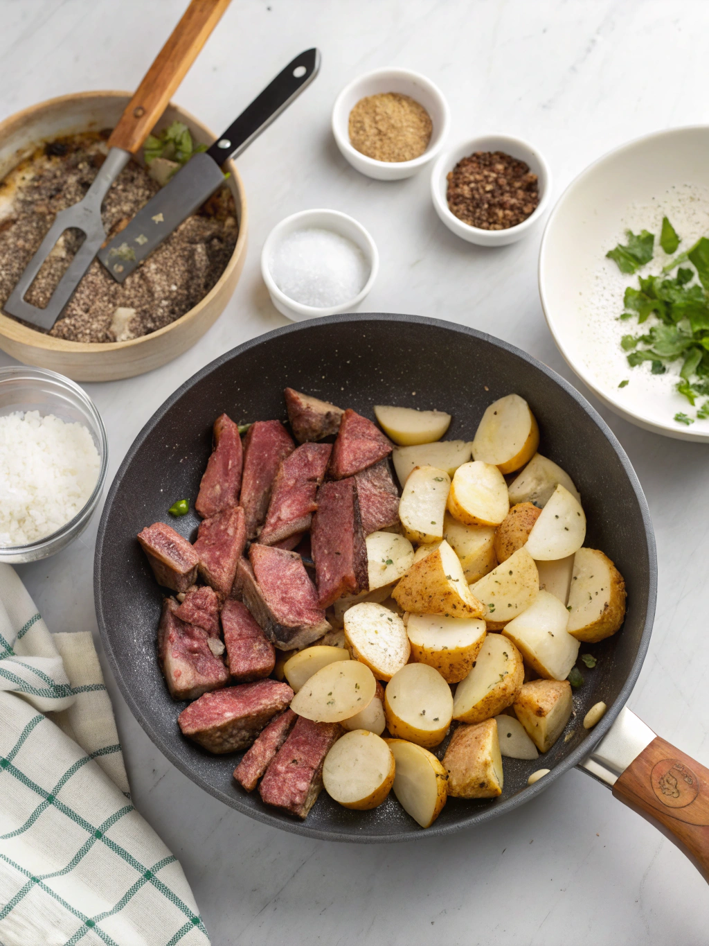 Steak and Potatoes Skillet preparing steps